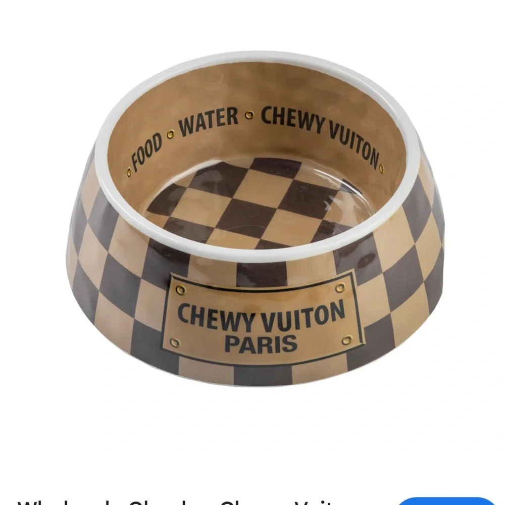 Haute Diggity Doy BARK, LOVE, PLAY! Checker Chewy Vuiton Bowl - Large NEW